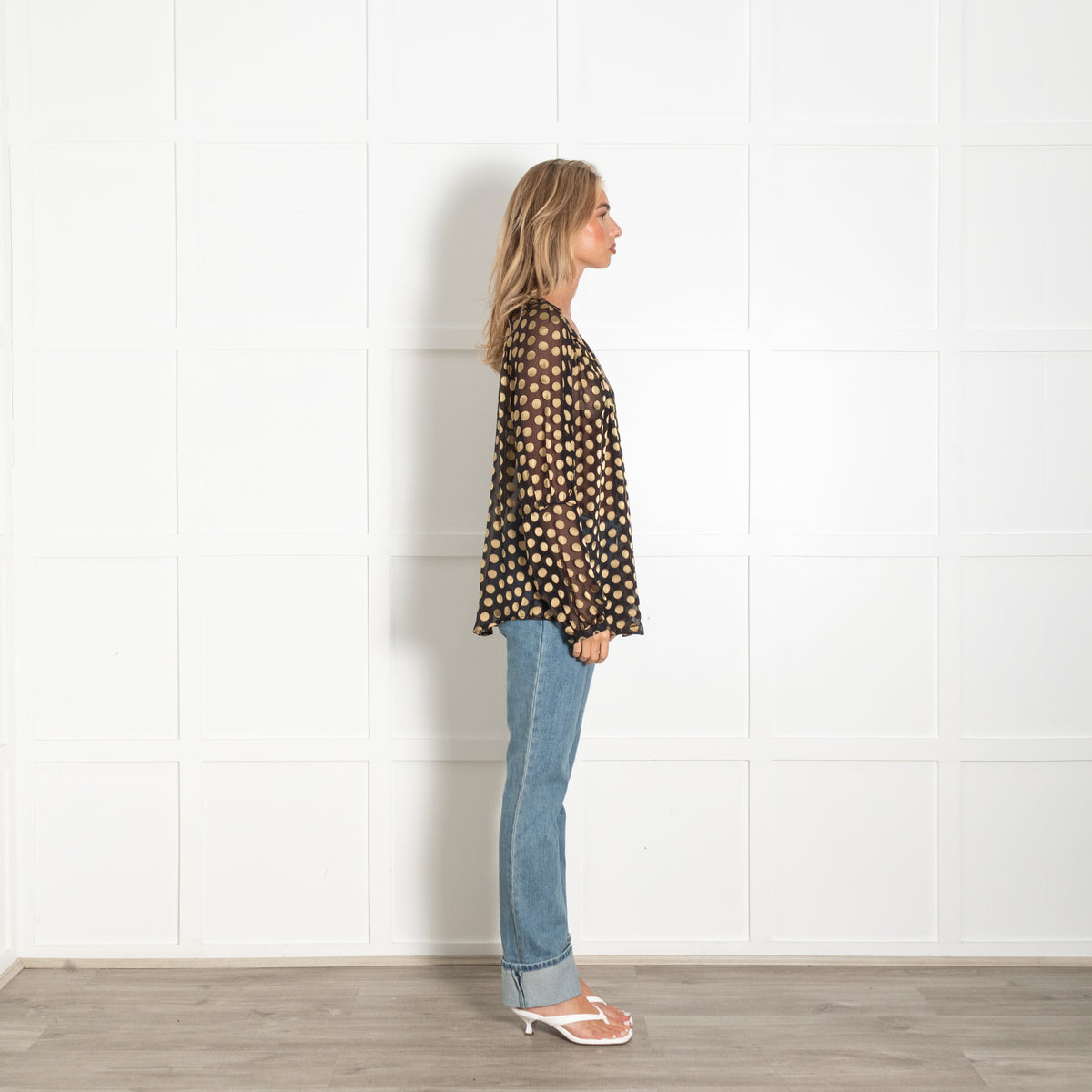 Diane Von Furstenberg Black Gold Spot Sheer Blouse