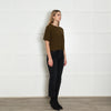 Me+Em Khaki Green Cashmere Wool Blend Short Sleeve Rib Jumper
