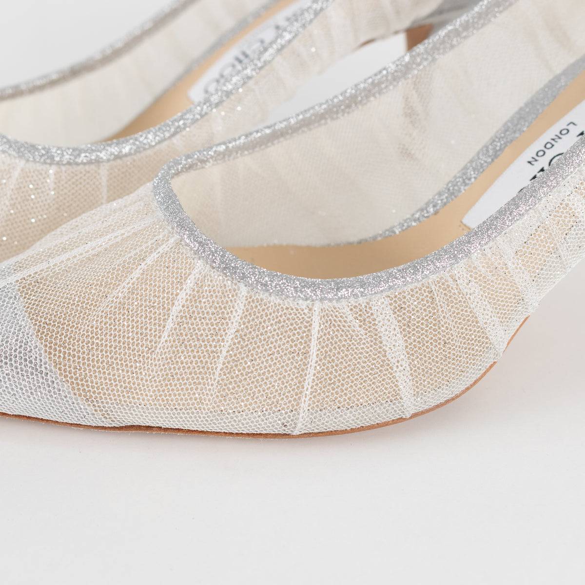 Jimmy Choo Silver Glitter Mesh Pointy Heeled Shoes