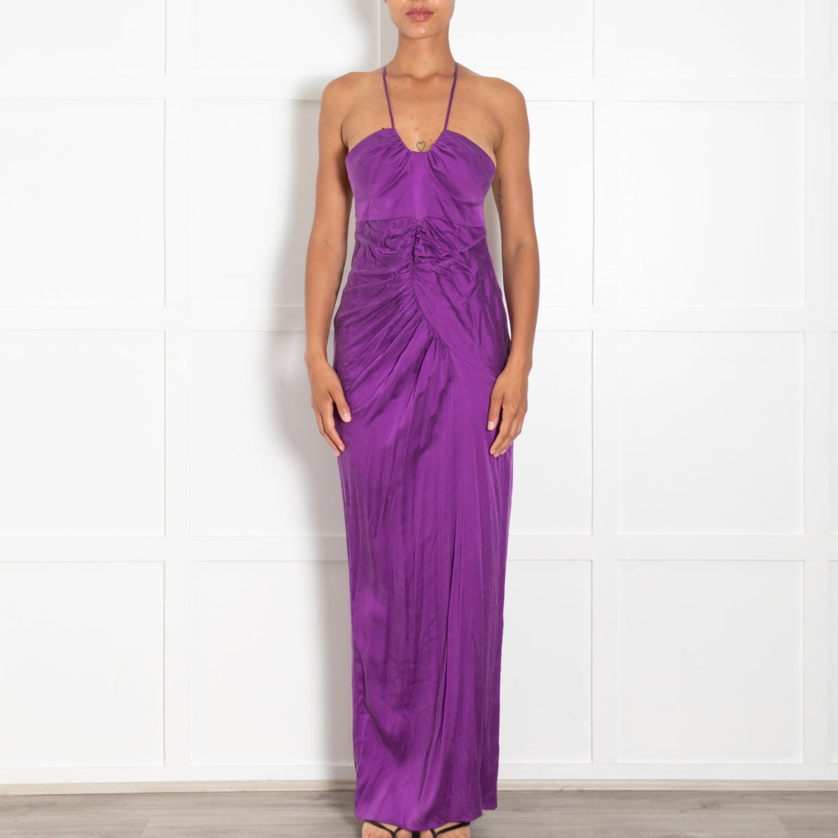 Gul Hurgel Purple Silk Spaghetti Strap Long Dress