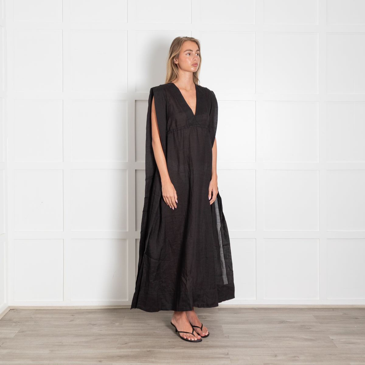 Rise & Fall Black Ramie Gauze Aegean Dress