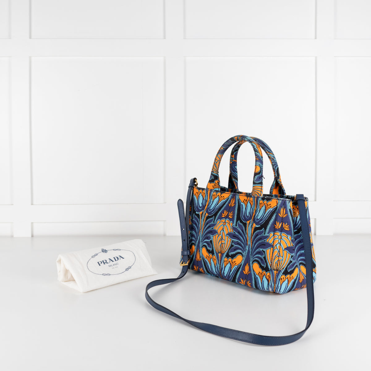 Prada Blue Orange Canvas Canapa Tulipano Handbag