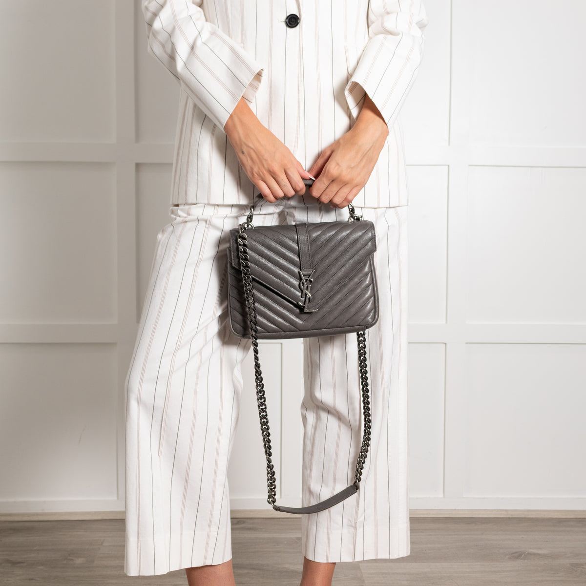 Saint Laurent Grey Leather College Monogram Crossbody