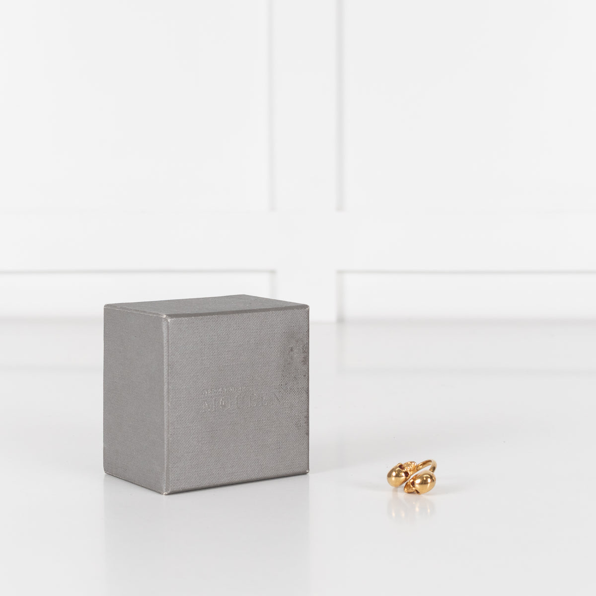 Alexander McQueen Gold Tone Dual Skull Ring