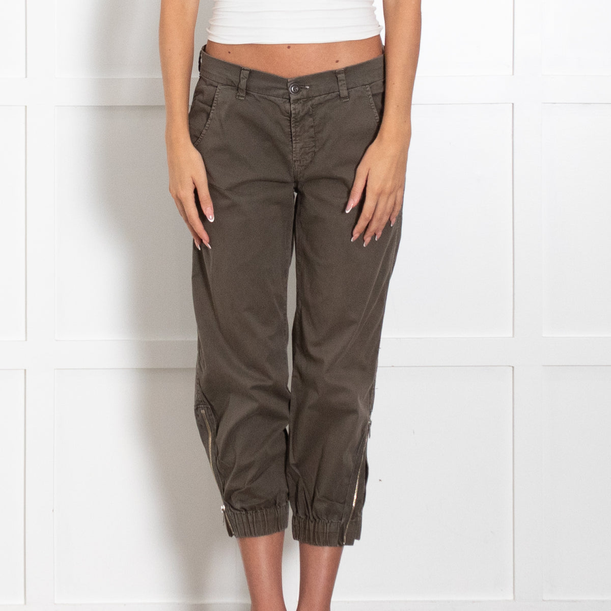 J Brand Khaki Trousers With Elastic Ankles