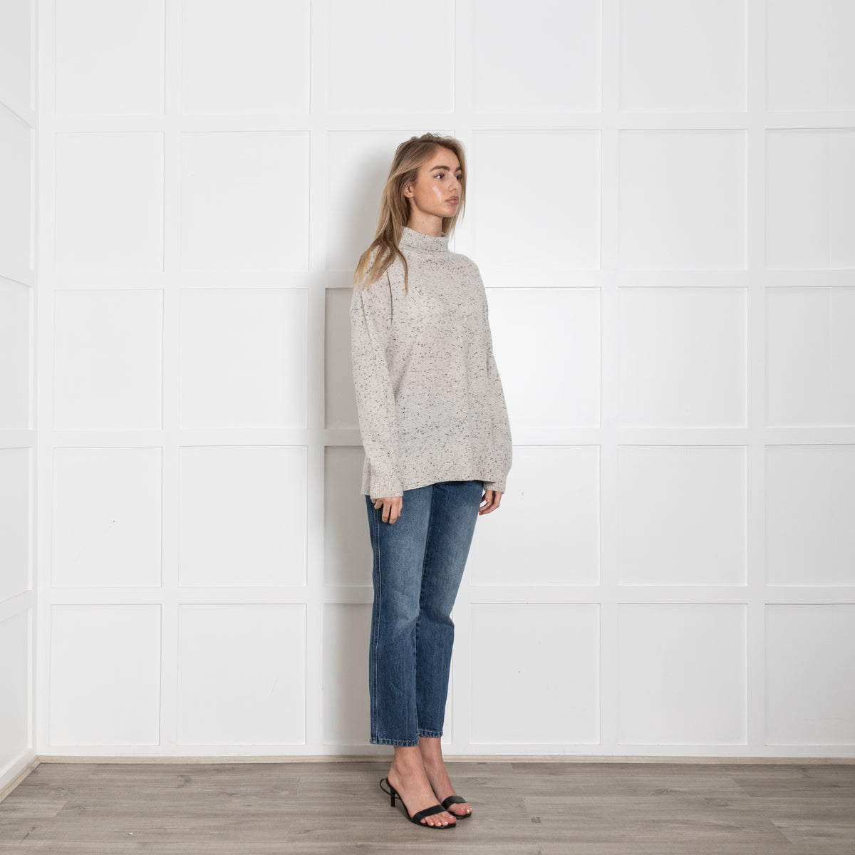 Bella Dahl Grey Speckle Cashmere Polo Neck Jumper