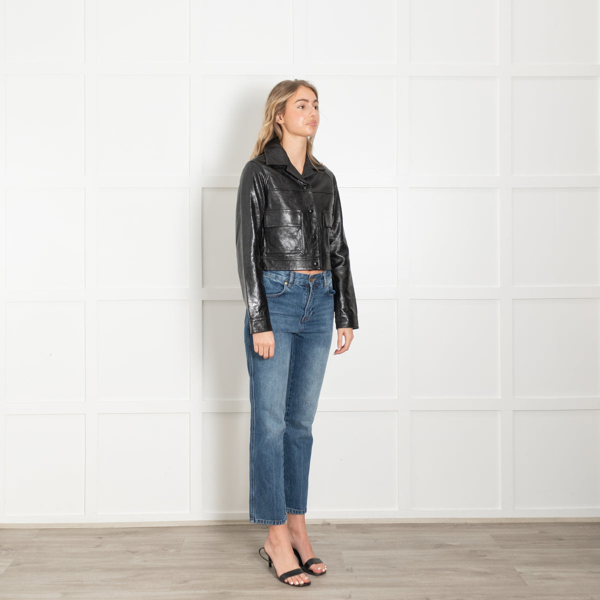 Citizens of Humanity Black Front Pockets Cropped Leather Jacket