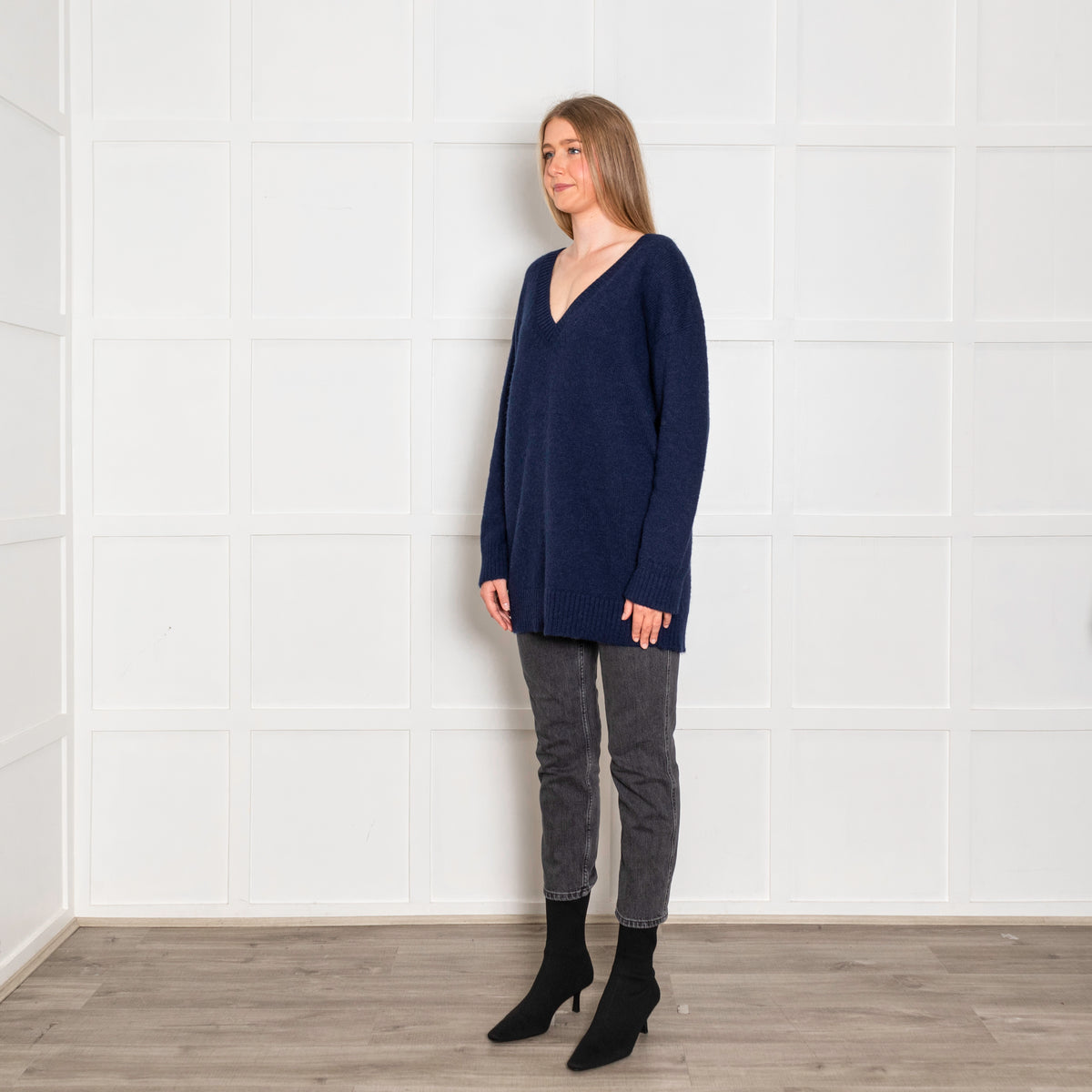 Prada Navy Blue V Neck Wool Blend Jumper