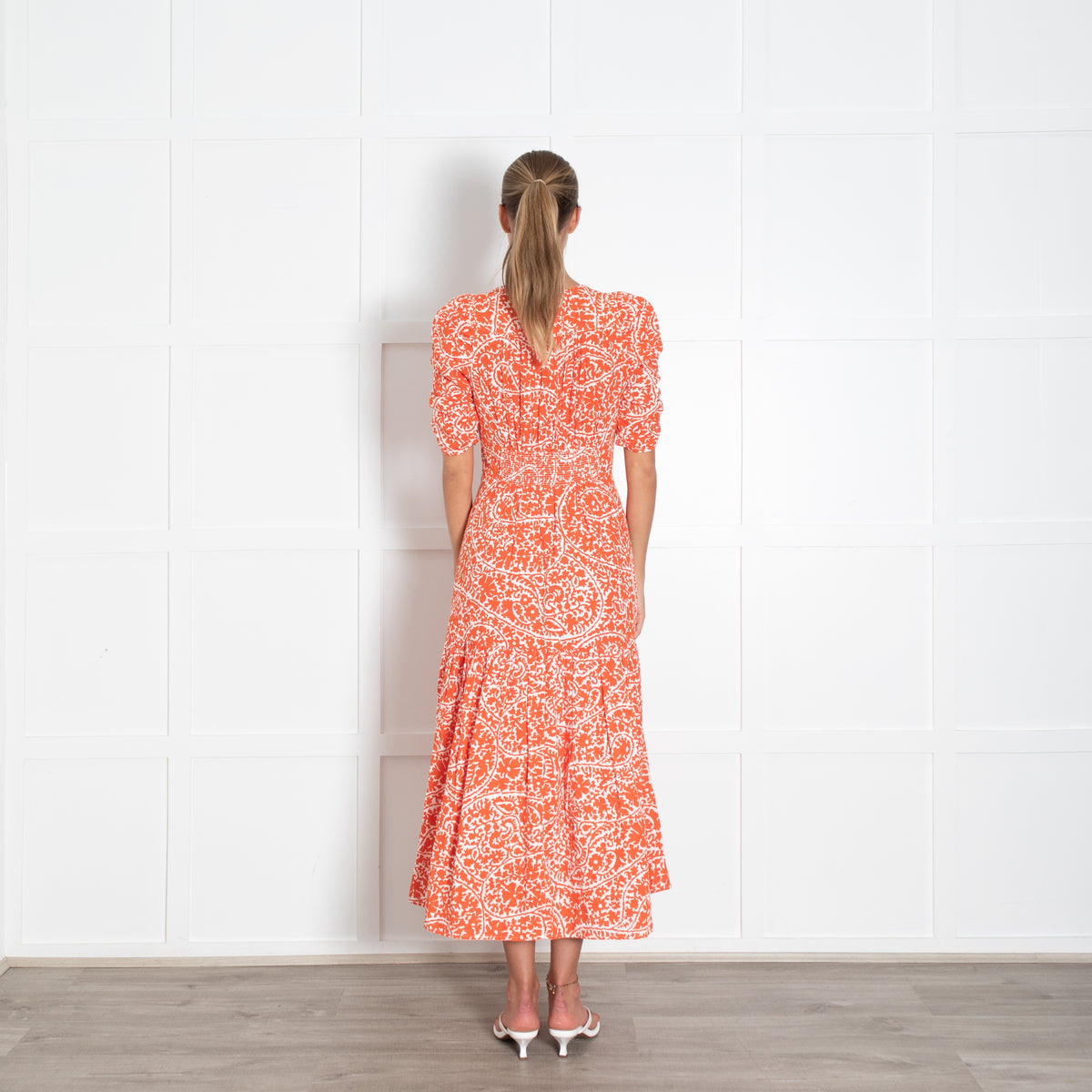 Me + Em White Orange Floral Cotton Short Sleeve V-Neck Dress