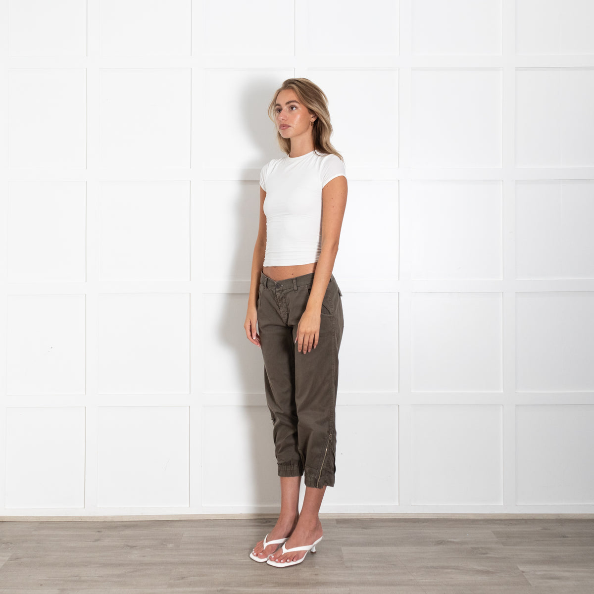 J Brand Khaki Trousers With Elastic Ankles