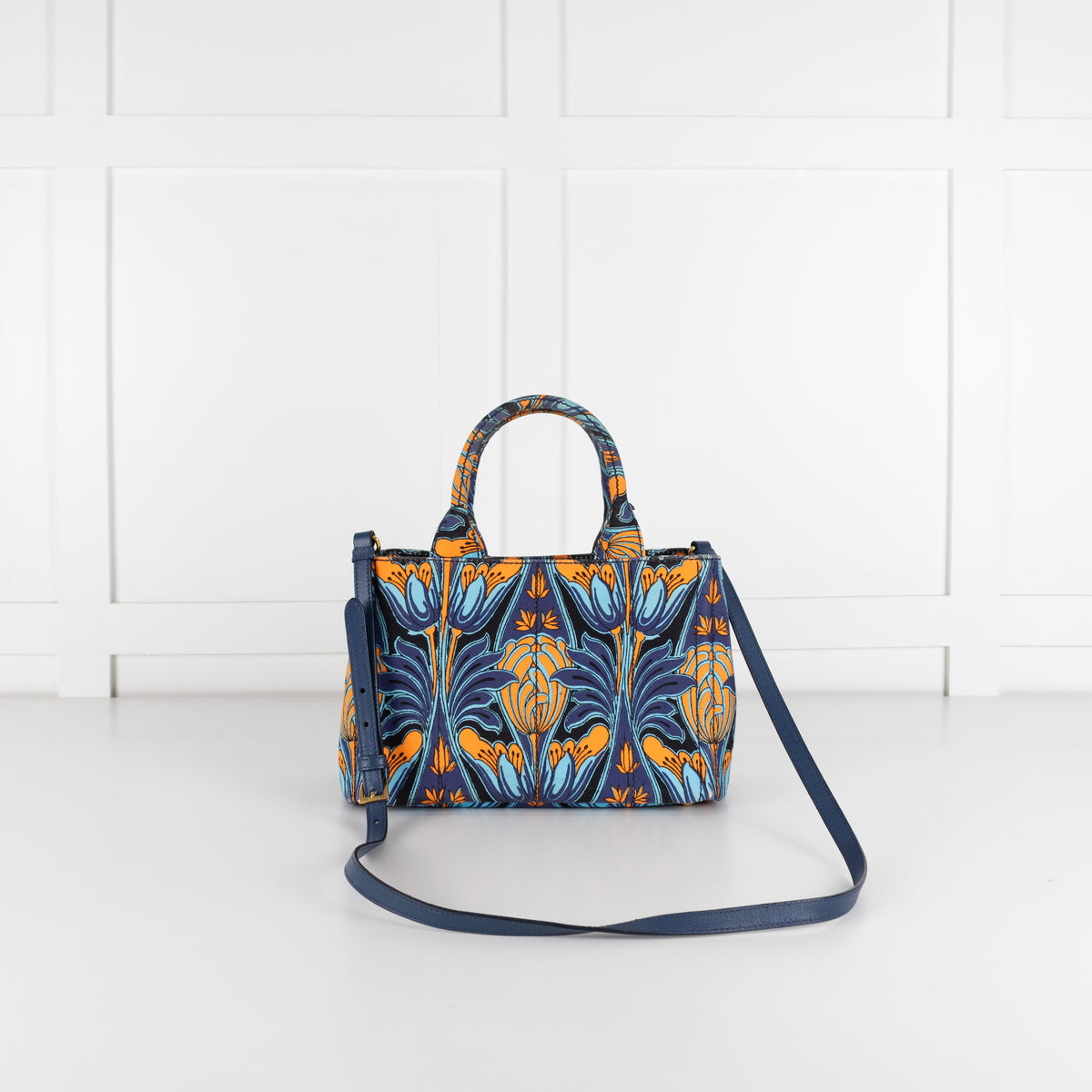Prada Blue Orange Canvas Canapa Tulipano Handbag