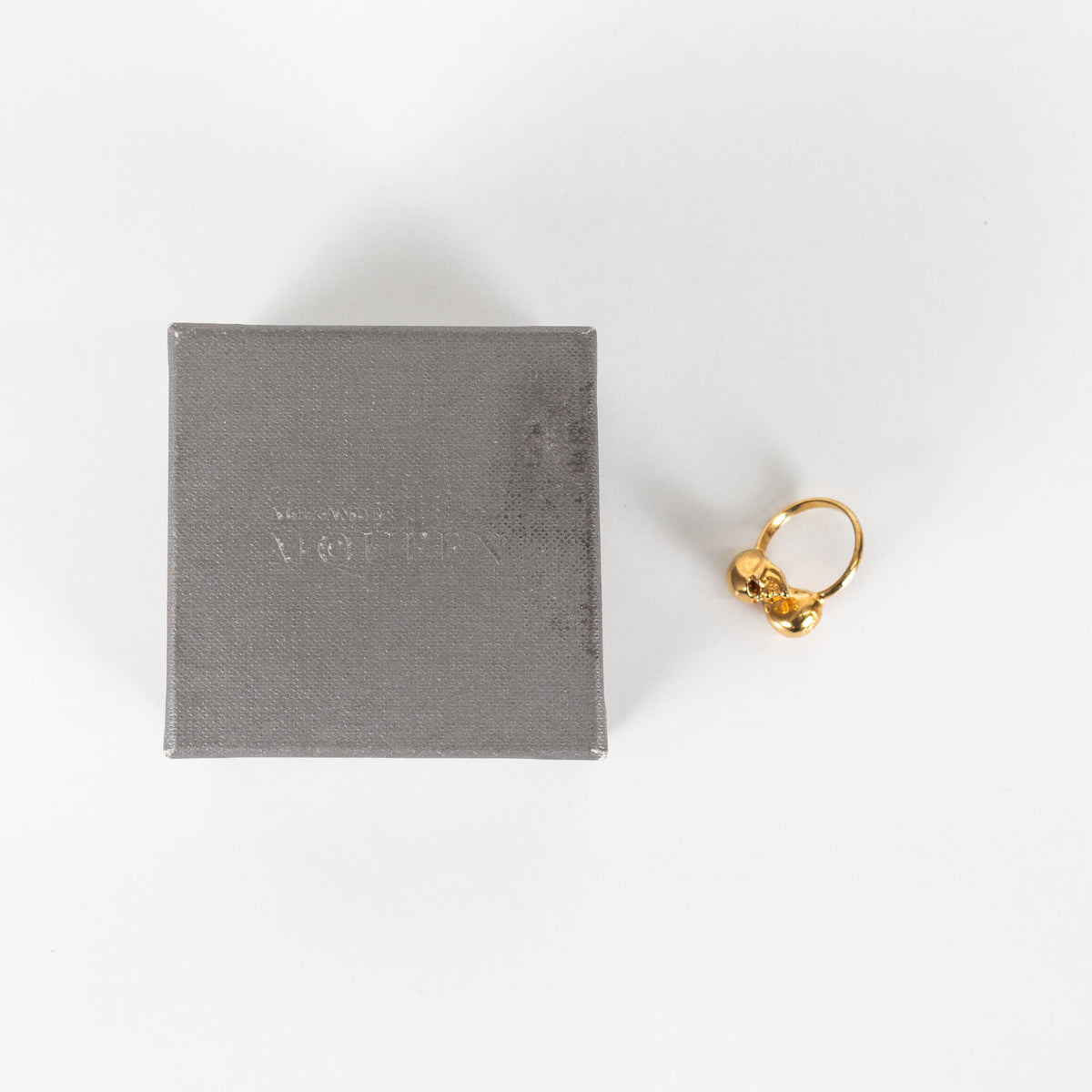 Alexander McQueen Gold Tone Dual Skull Ring