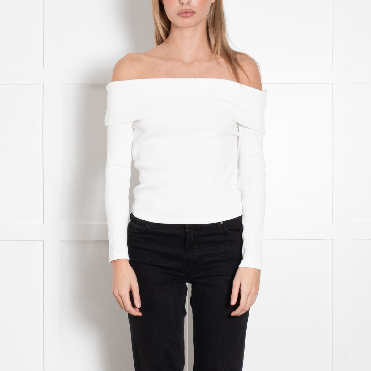 Veronica Beard Jeans Cream Off The Shoulder Long Sleeve Top