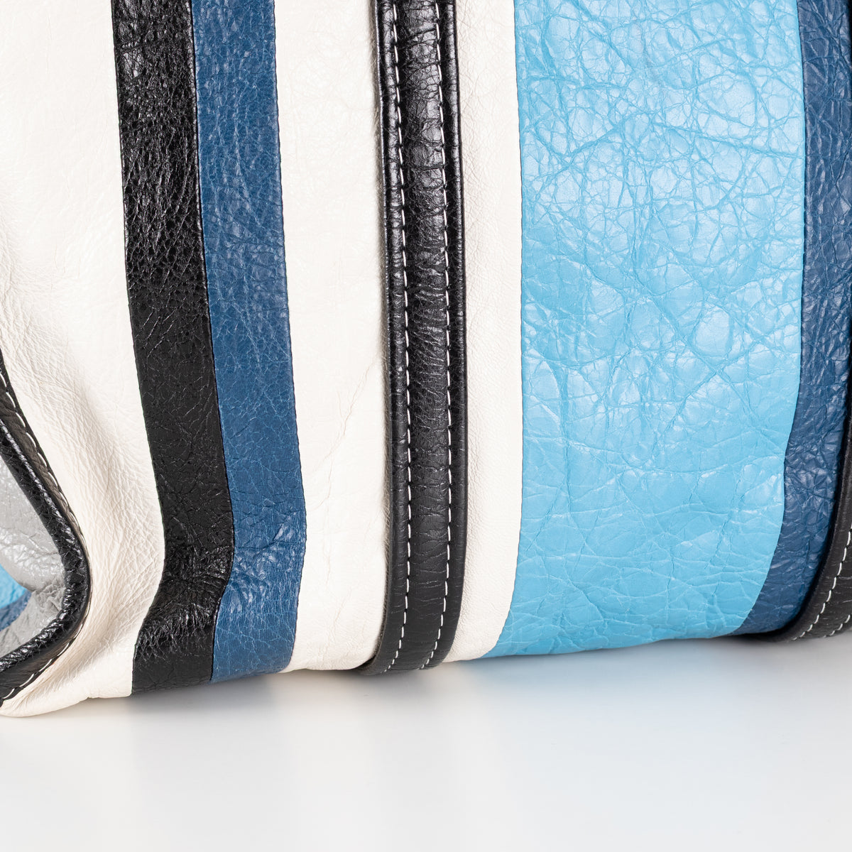 Balenciaga Blue White Grey Stripe Bazar Large Tote