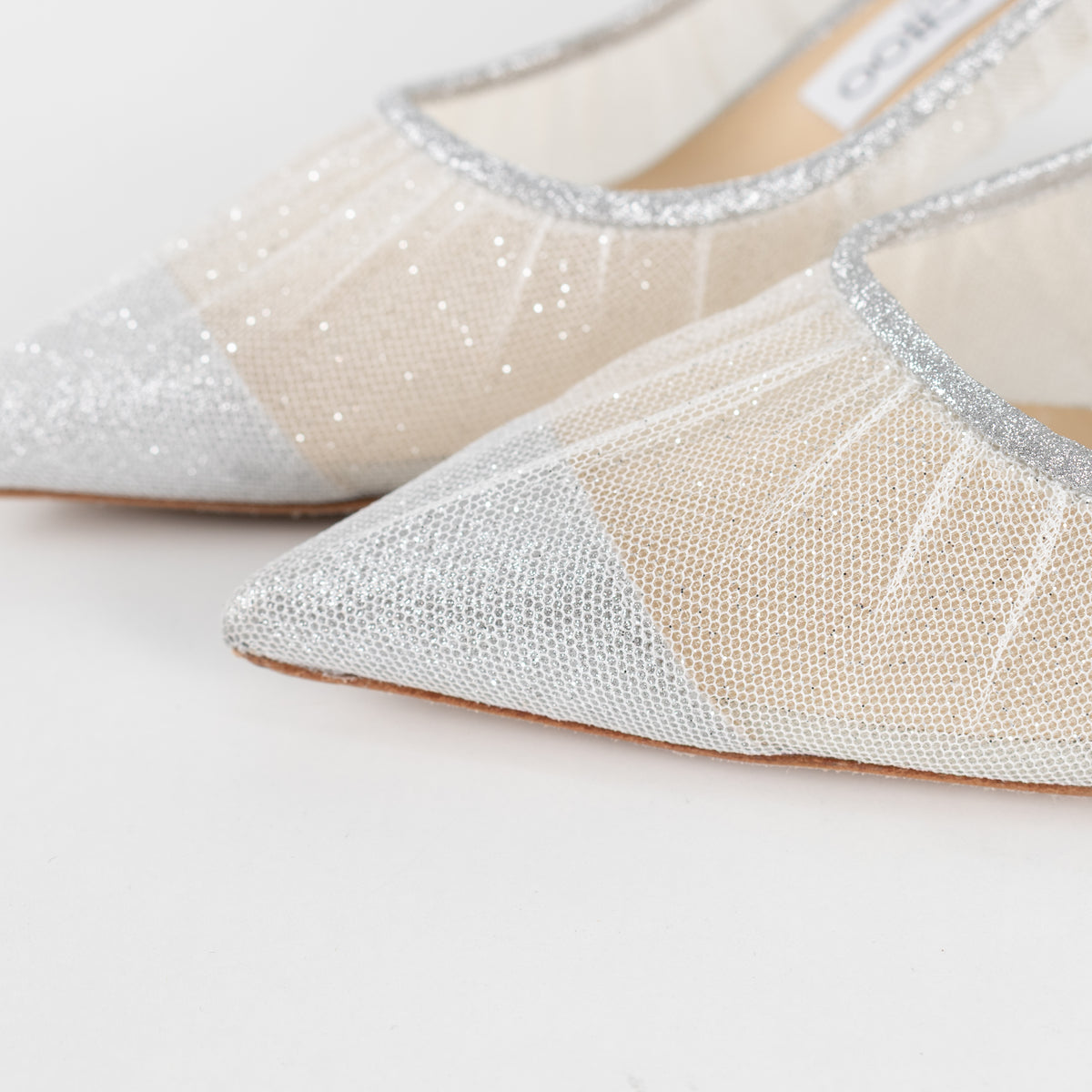 Jimmy Choo Silver Glitter Mesh Pointy Heeled Shoes