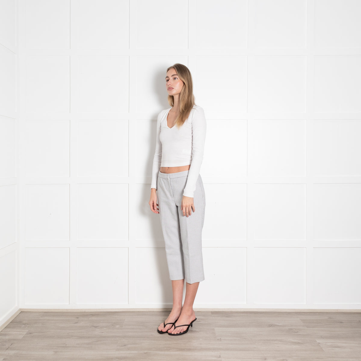 Theory White Checked Tailored Trousers