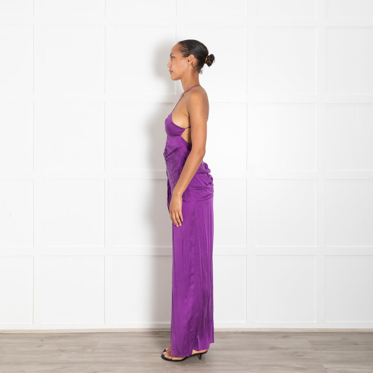 Gul Hurgel Purple Silk Spaghetti Strap Long Dress