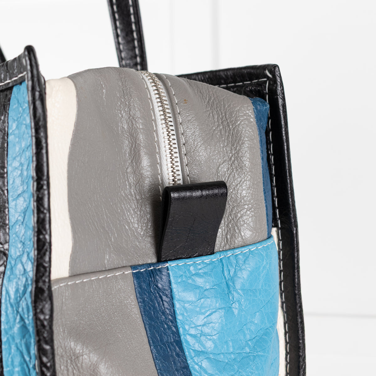 Balenciaga Blue White Grey Stripe Bazar Large Tote