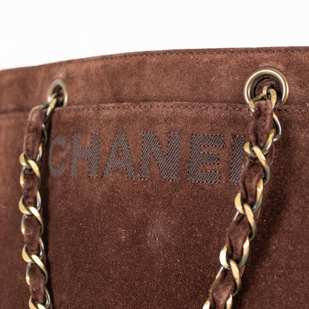 Chanel Brown Suede Chain Strap Logo Tote