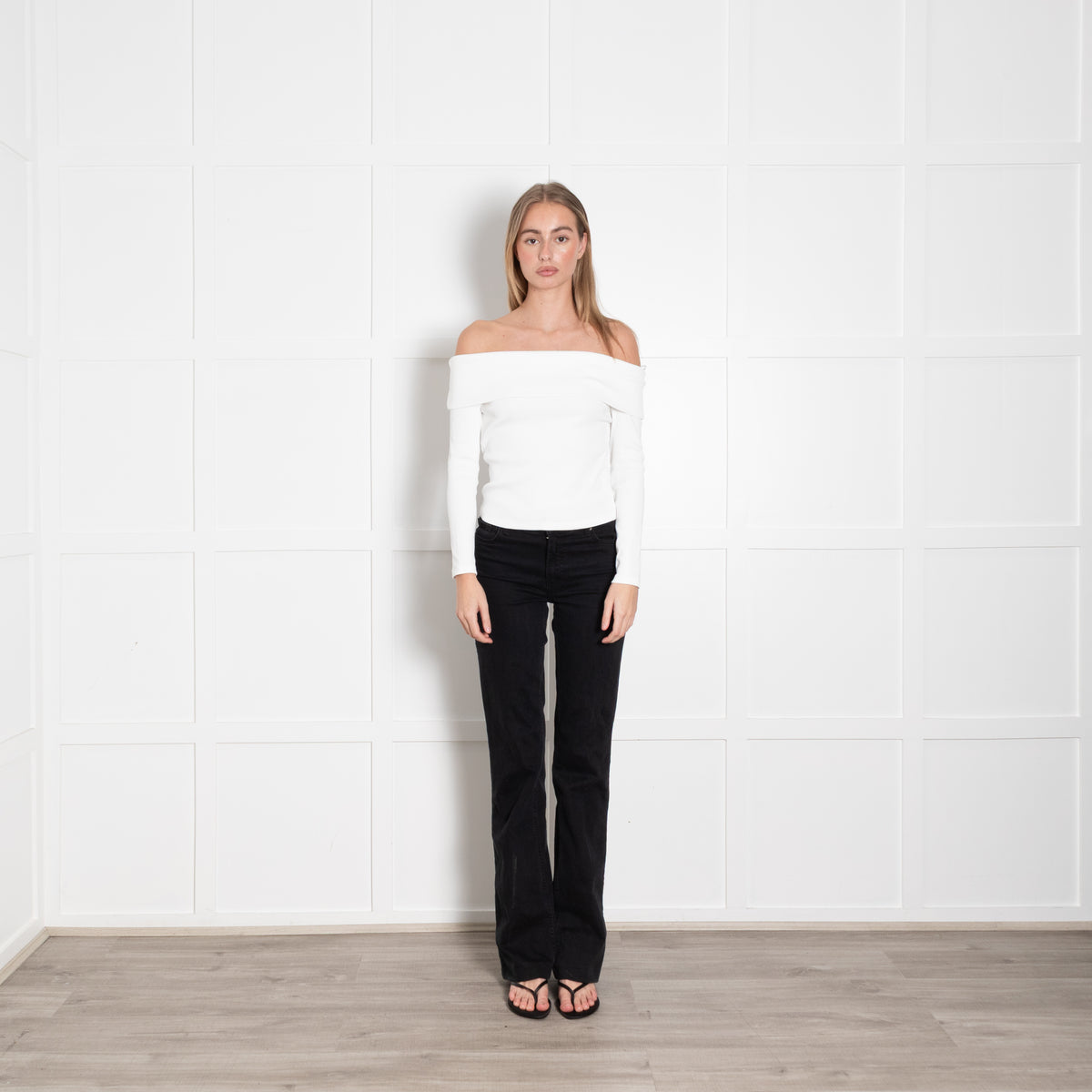 Veronica Beard Jeans Cream Off The Shoulder Long Sleeve Top