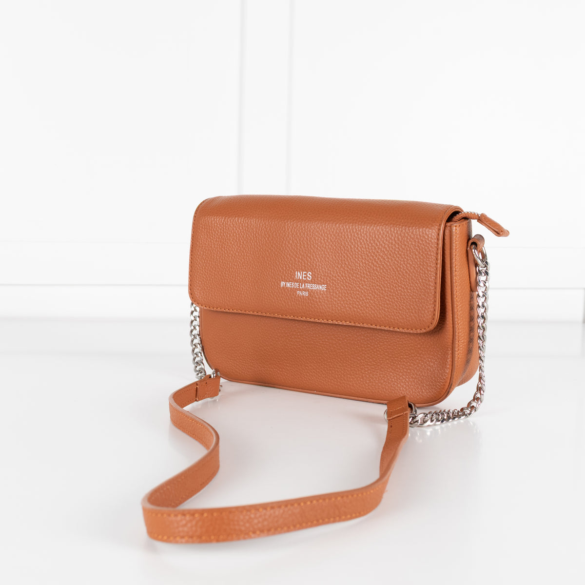 Ines De La Fressange Tan Grainy Leather Crossbody Bag