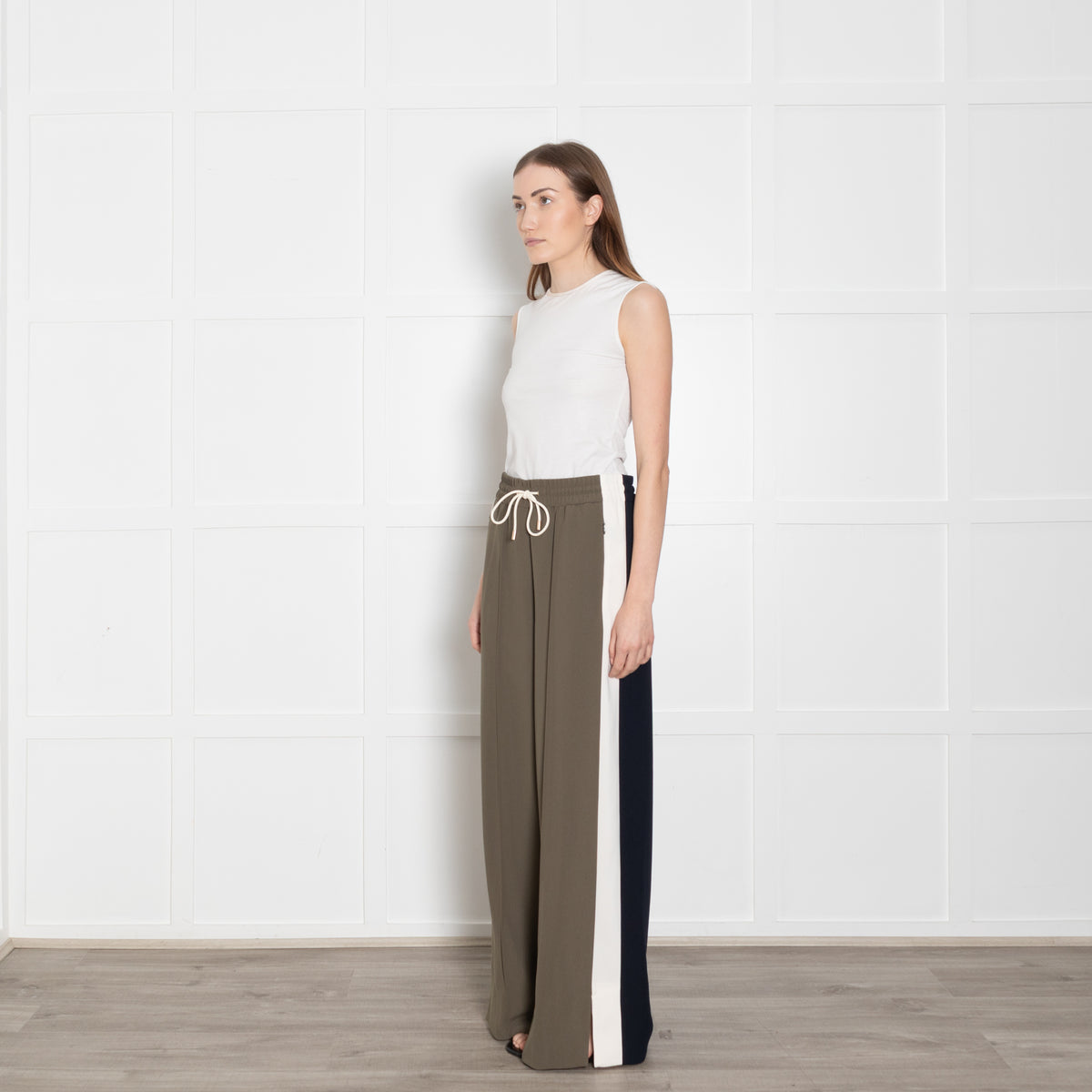 Me + Em Khaki Black Side Stipe Trousers