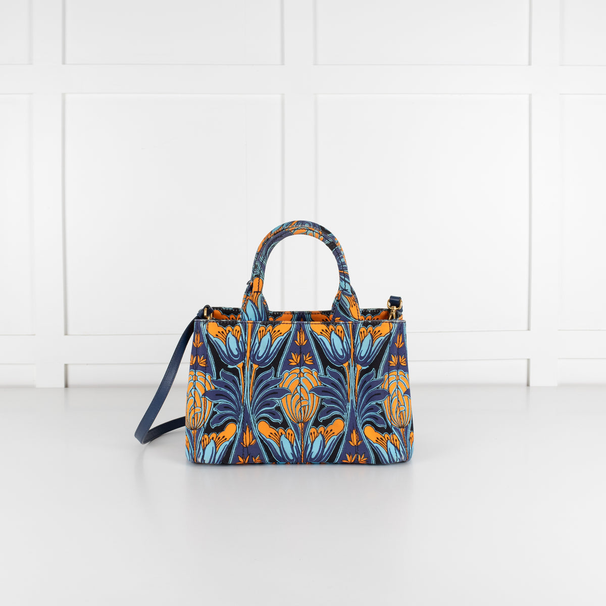 Prada Blue Orange Canvas Canapa Tulipano Handbag