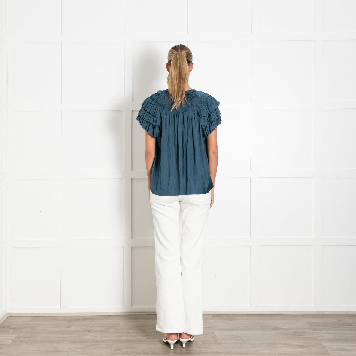 Ulla Johnson Teal Smocked And Frilled Top