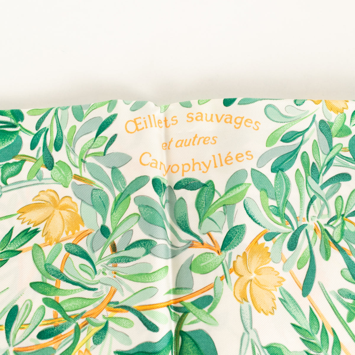 Hermes Cream Orange Oeillets Sauvages Et Autres Caryophyllees Silk Scarf