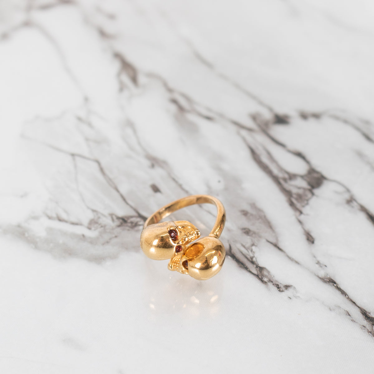 Alexander McQueen Gold Tone Dual Skull Ring