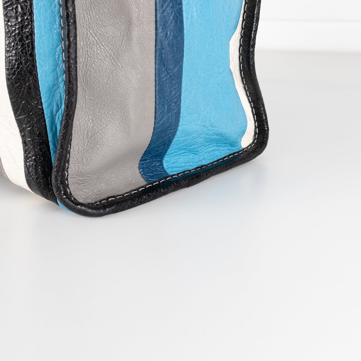 Balenciaga Blue White Grey Stripe Bazar Large Tote