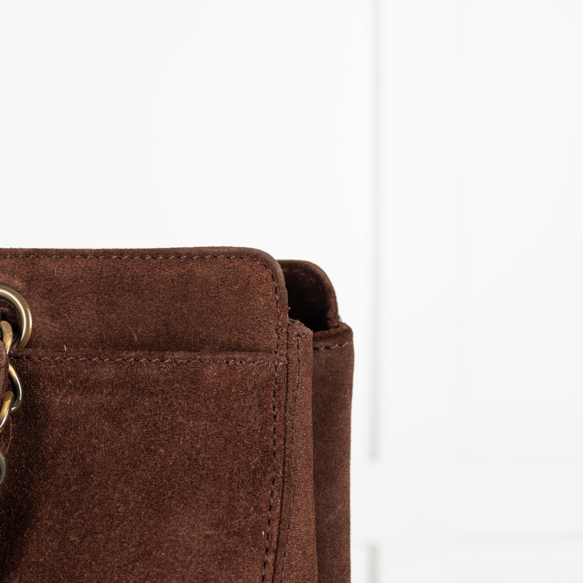 Chanel Brown Suede Chain Strap Logo Tote