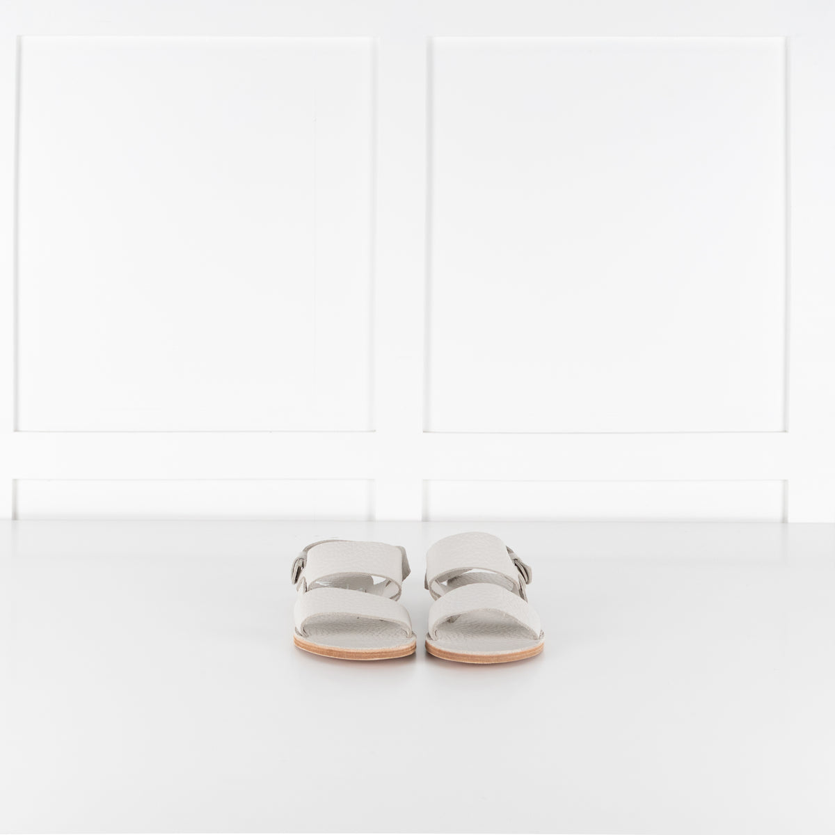 Ancient Greek White Textured Leather Sandals With Buckle