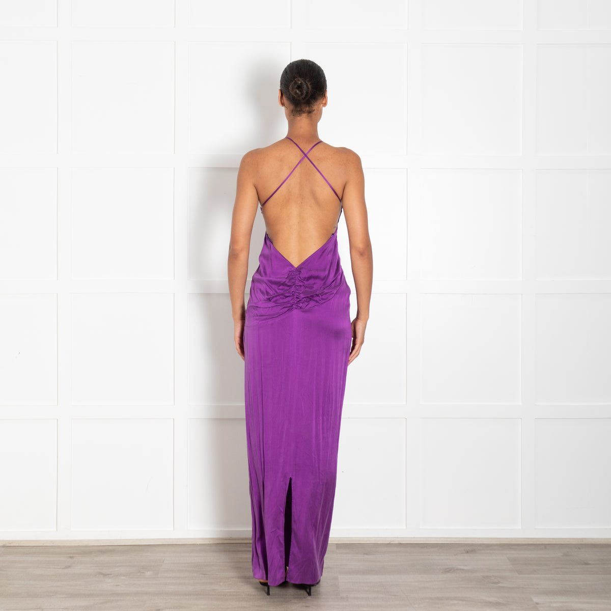 Gul Hurgel Purple Silk Spaghetti Strap Long Dress