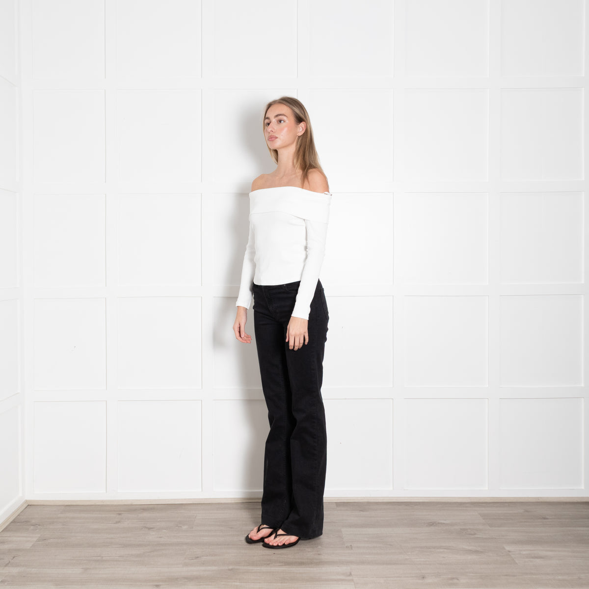 Veronica Beard Jeans Cream Off The Shoulder Long Sleeve Top