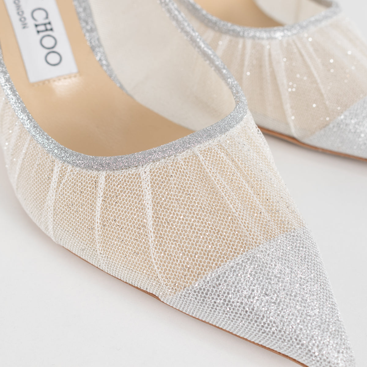 Jimmy Choo Silver Glitter Mesh Pointy Heeled Shoes