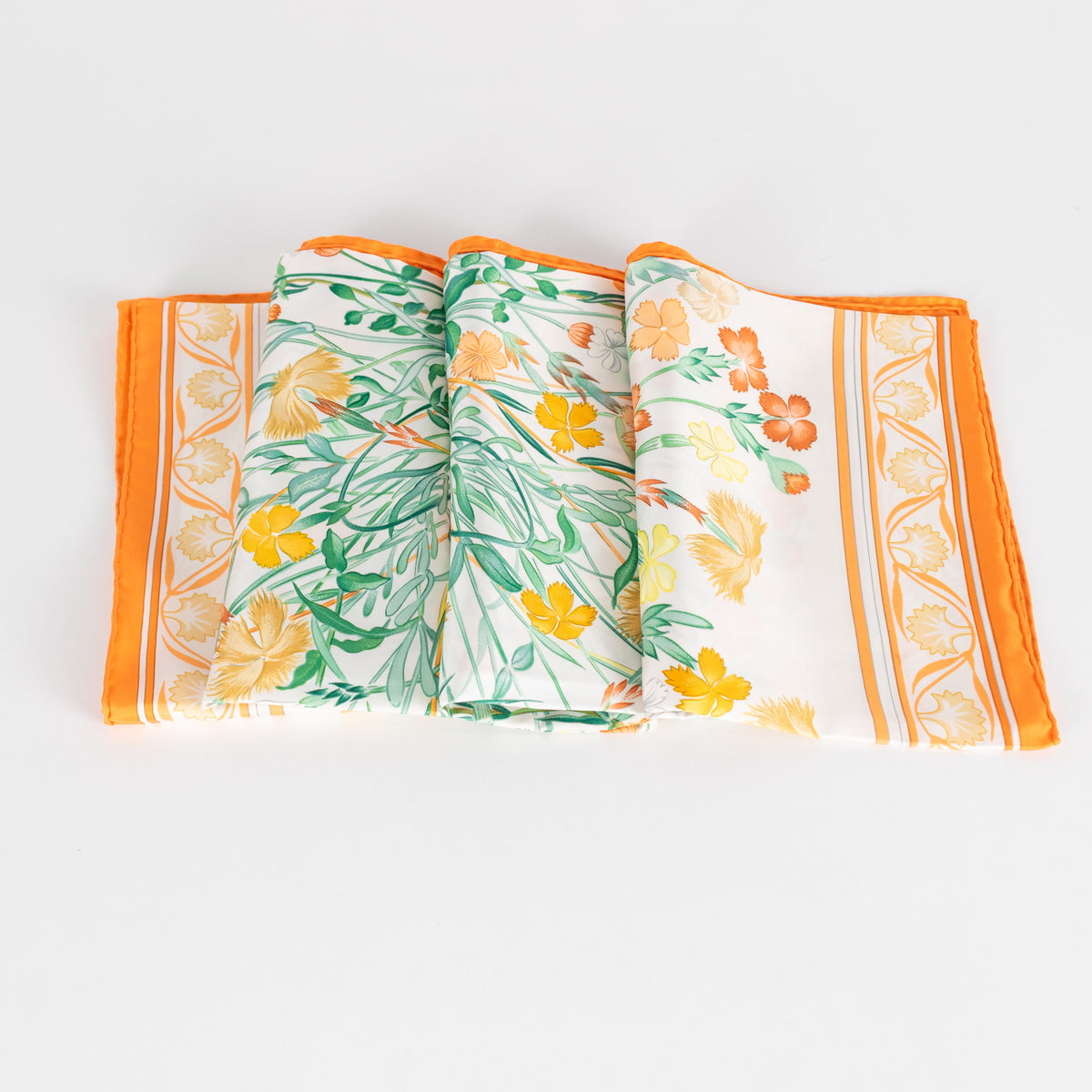 Hermes Cream Orange Oeillets Sauvages Et Autres Caryophyllees Silk Scarf