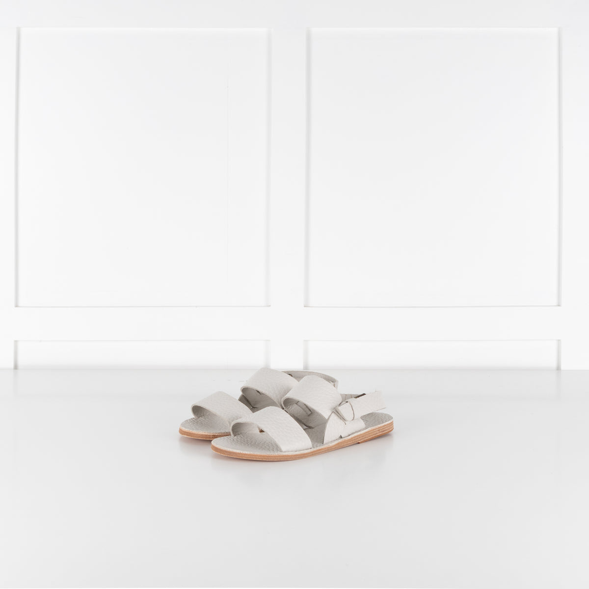Ancient Greek White Textured Leather Sandals With Buckle