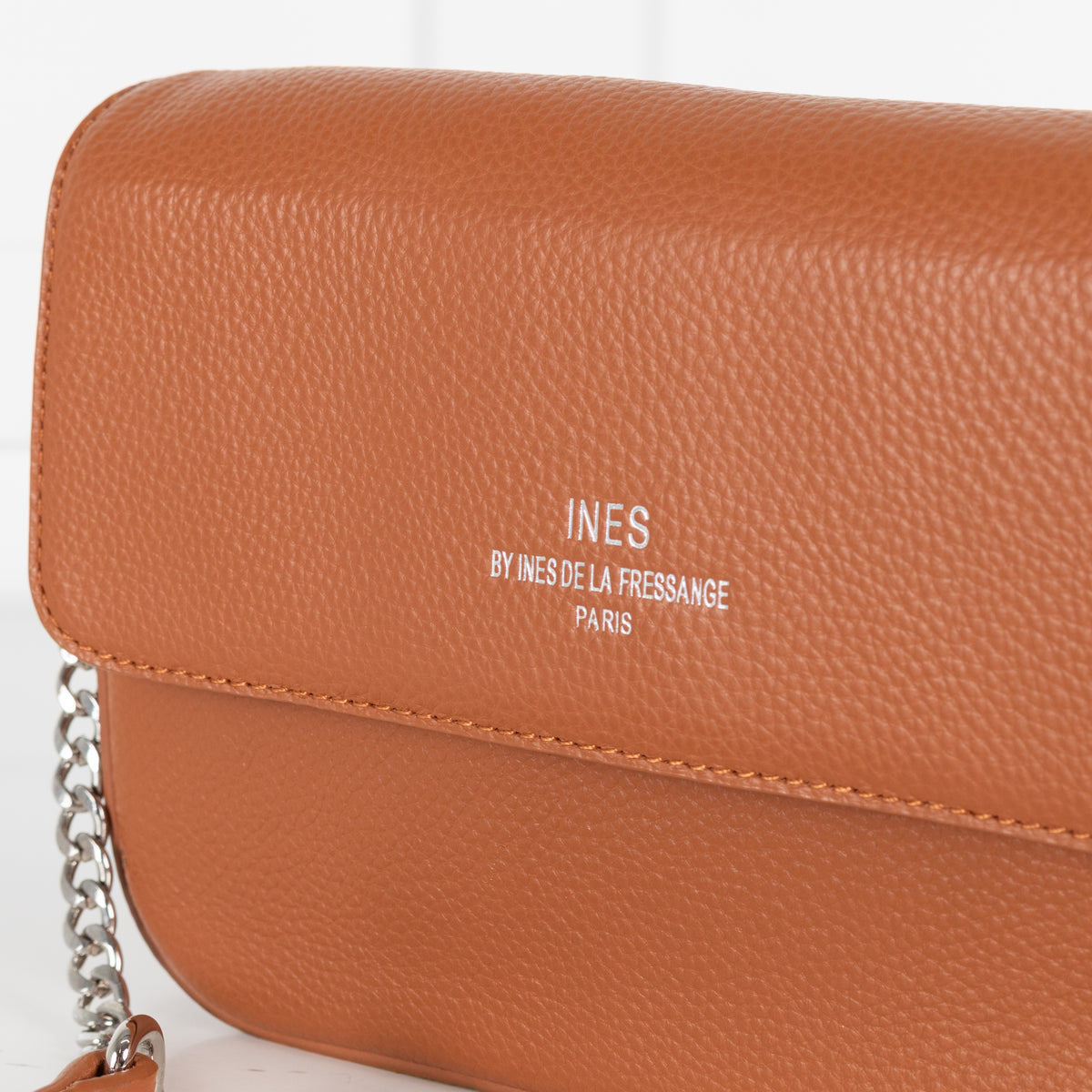 Ines De La Fressange Tan Grainy Leather Crossbody Bag