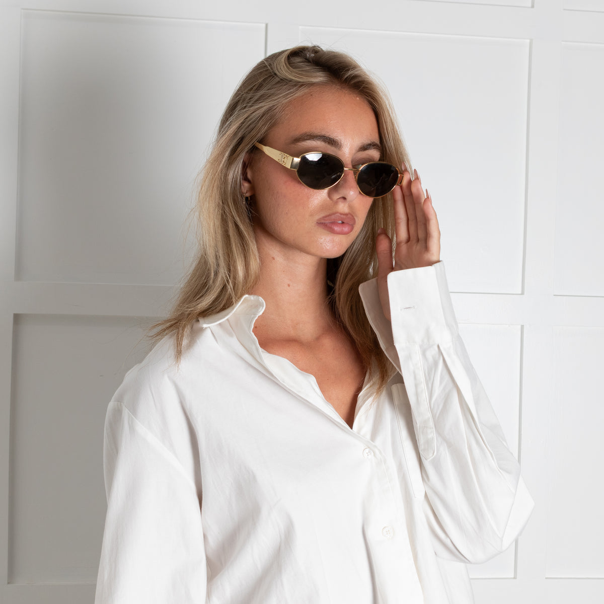 Celine Gold Metal Triomphe Oval Sunglasses