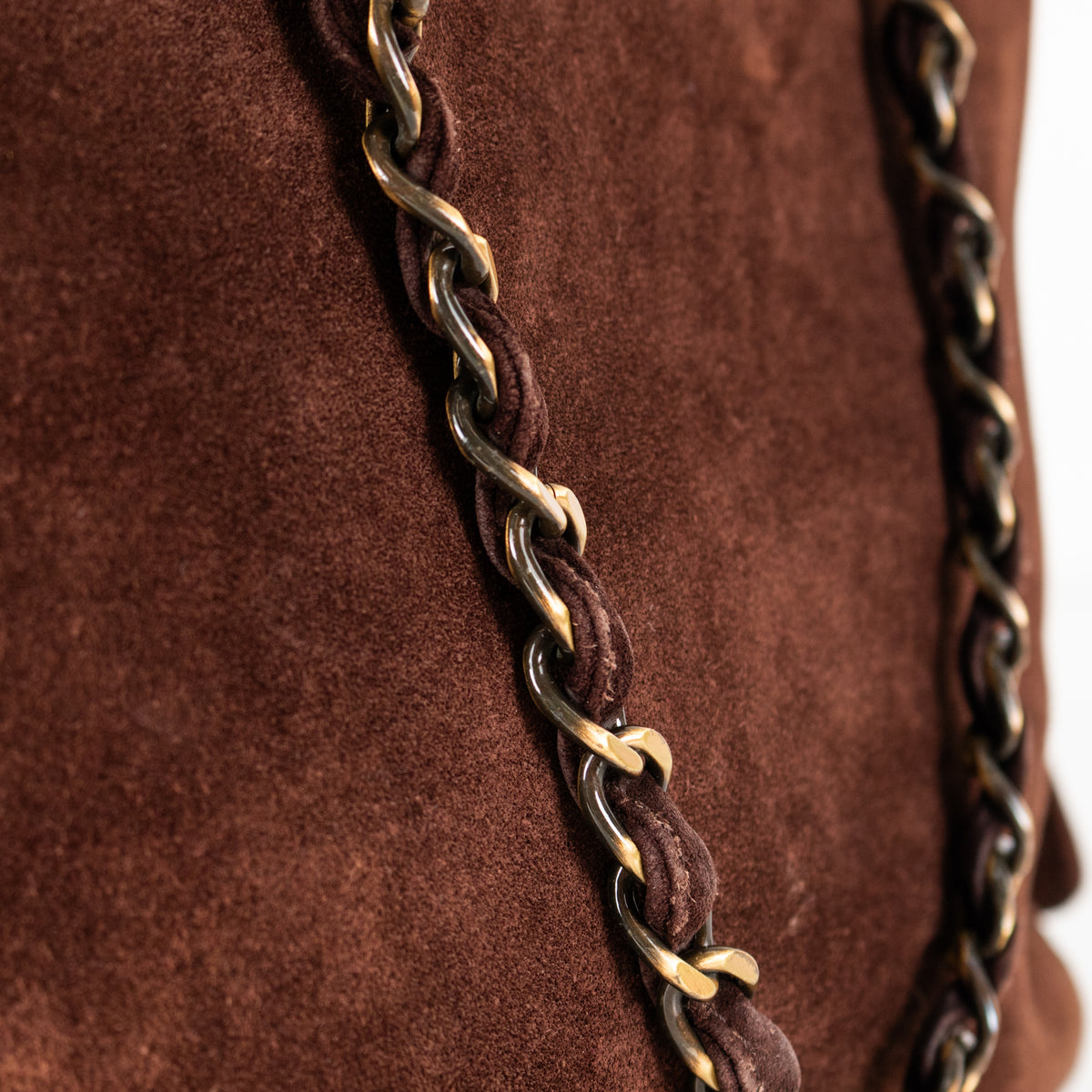 Chanel Brown Suede Chain Strap Logo Tote