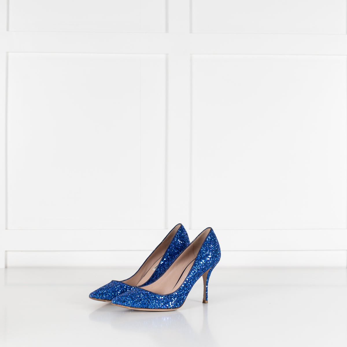 Miu Miu Blue Glitter Heeled Shoes