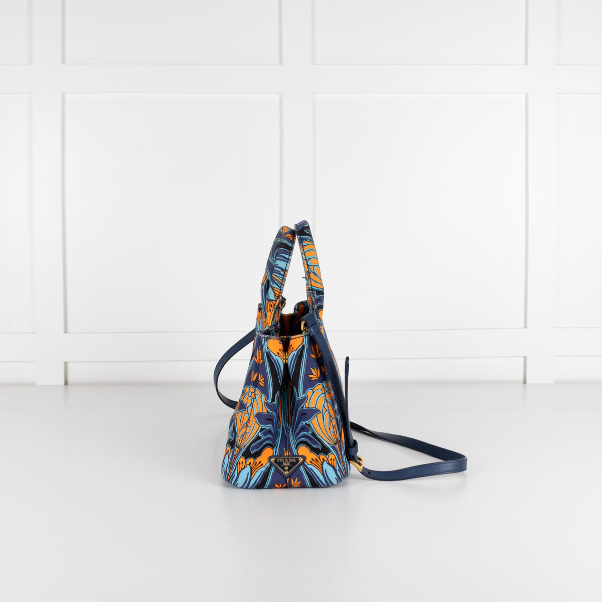 Prada Blue Orange Canvas Canapa Tulipano Handbag