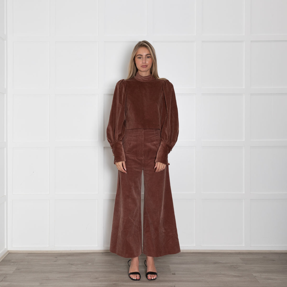 Anna Mason Brown Courdroy Top With Puffed Sleeves