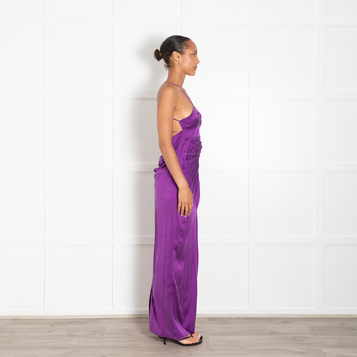 Gul Hurgel Purple Silk Spaghetti Strap Long Dress