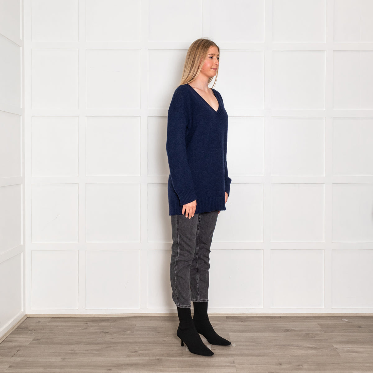 Prada Navy Blue V Neck Wool Blend Jumper