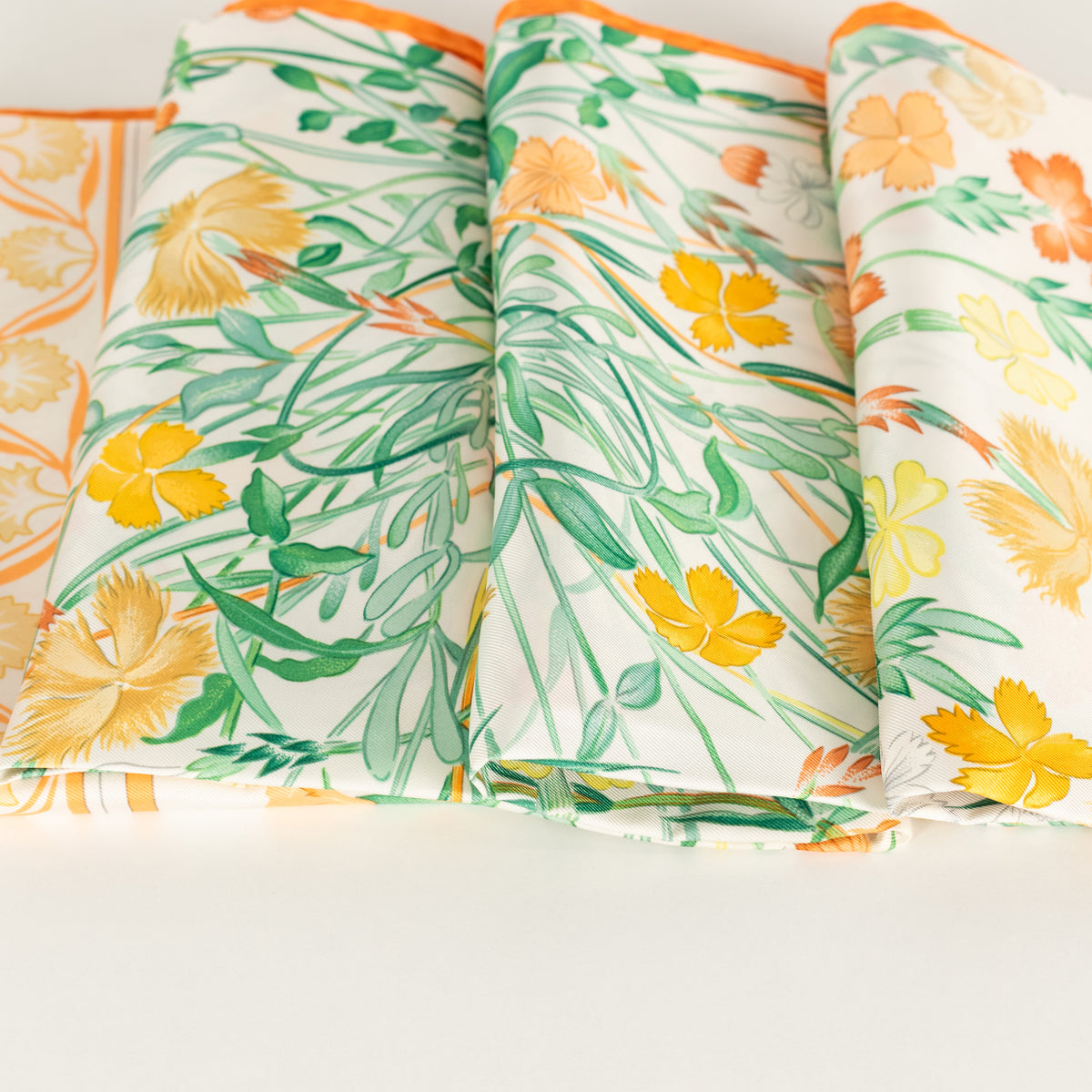 Hermes Cream Orange Oeillets Sauvages Et Autres Caryophyllees Silk Scarf