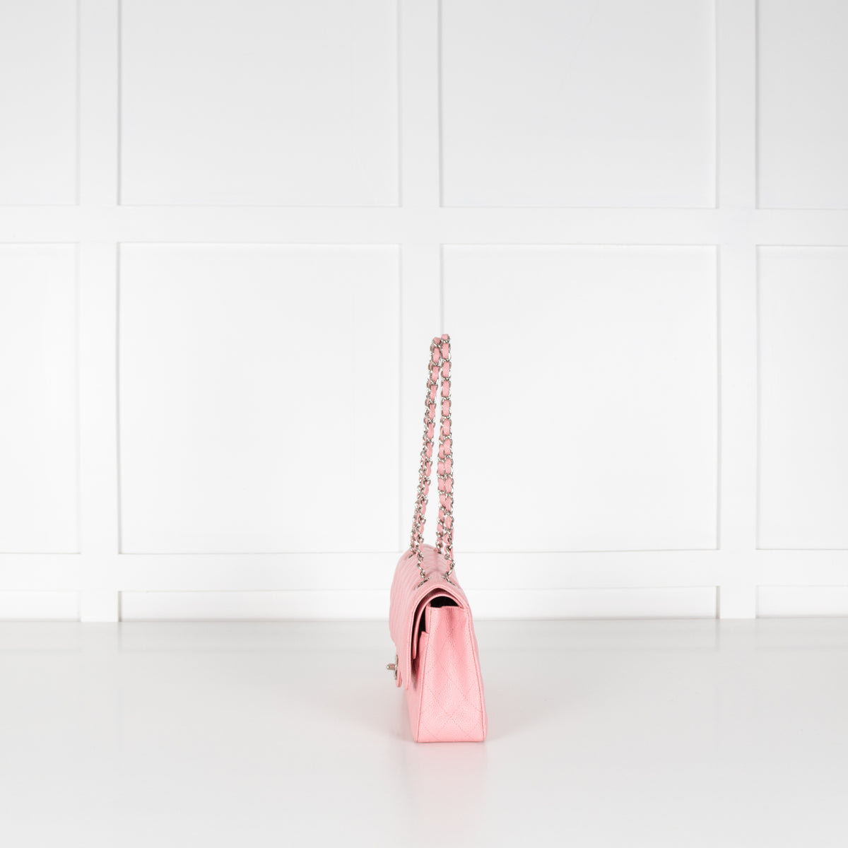 Chanel Pink Caviar Medium Flap Bag with Silver Hardwear