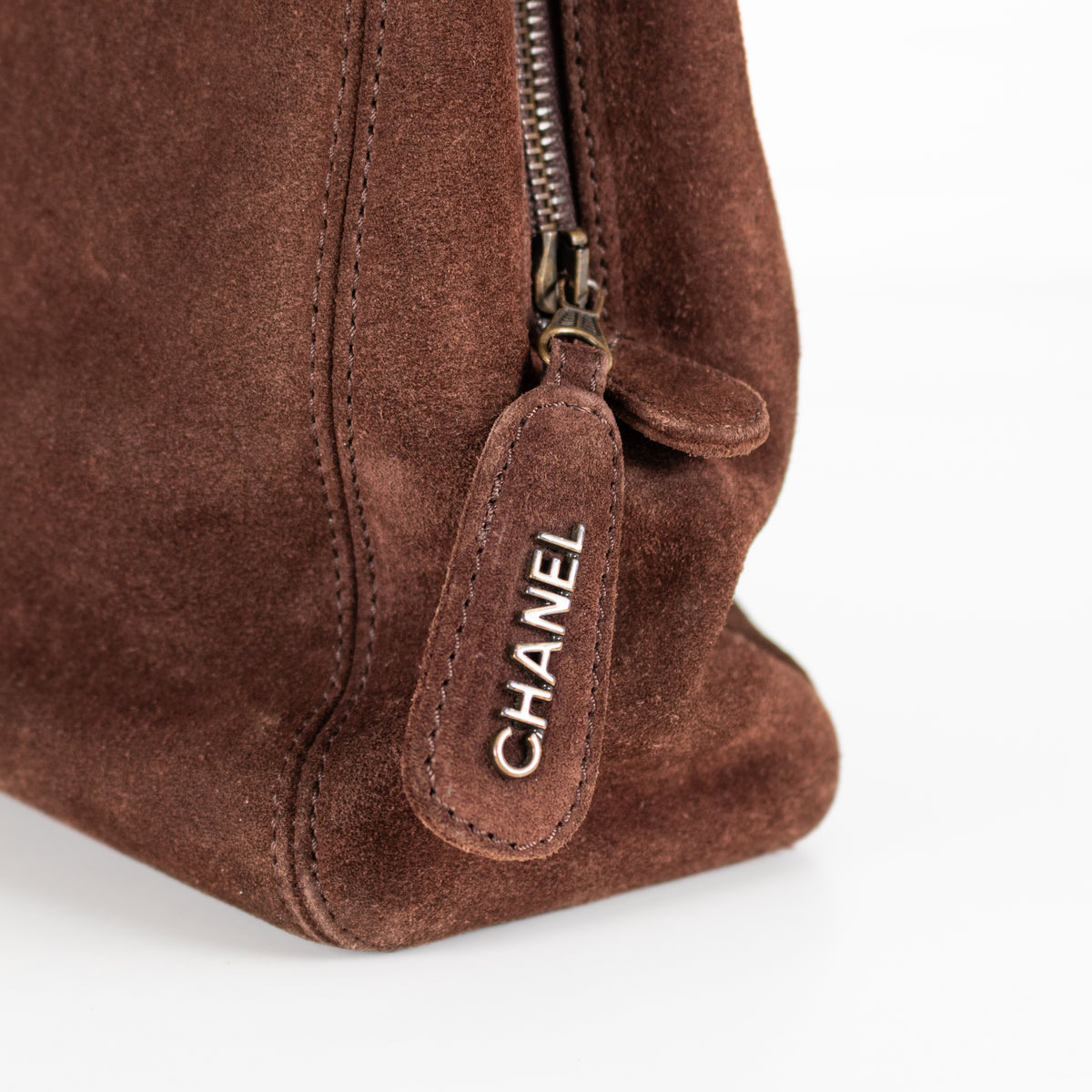 Chanel Brown Suede Chain Strap Logo Tote