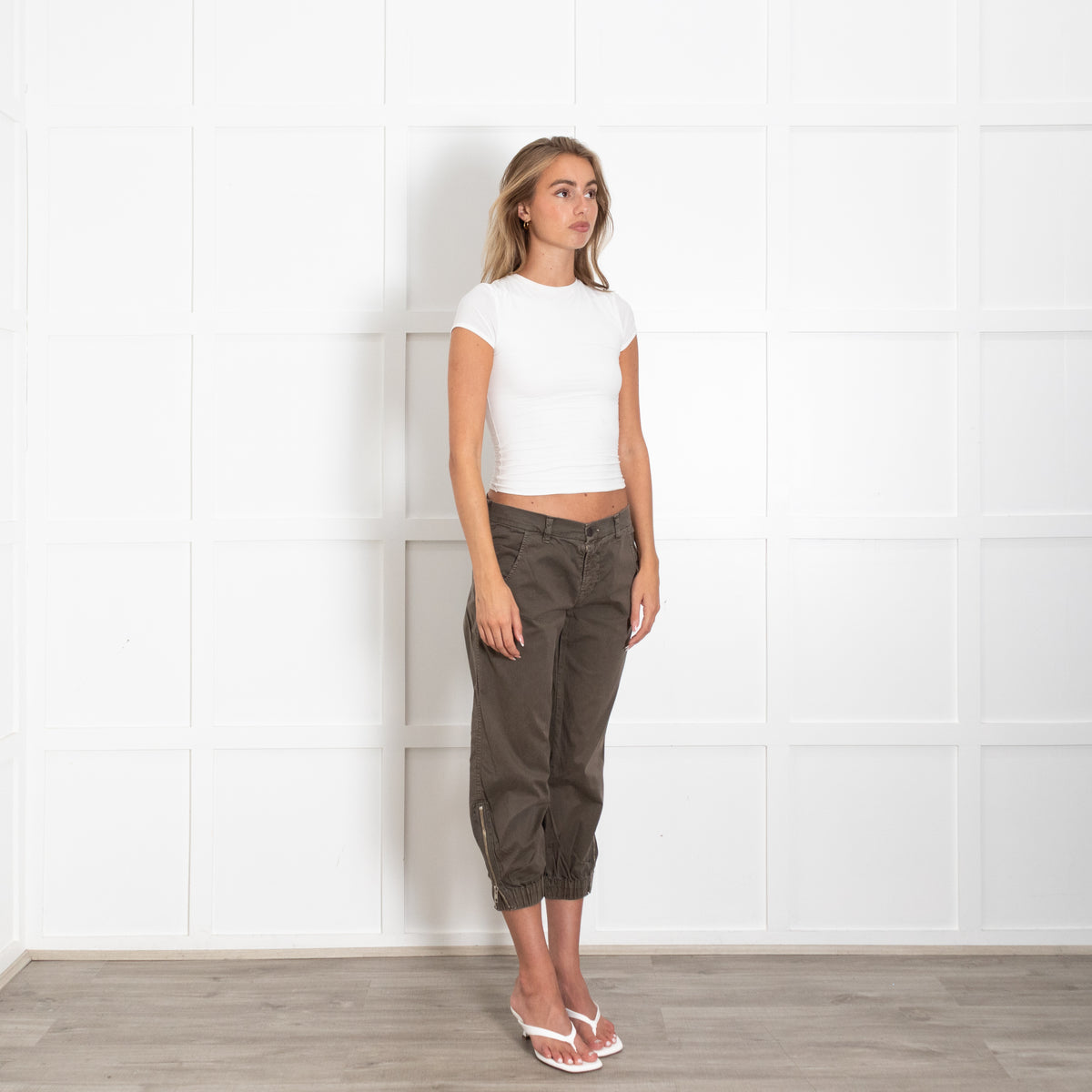 J Brand Khaki Trousers With Elastic Ankles